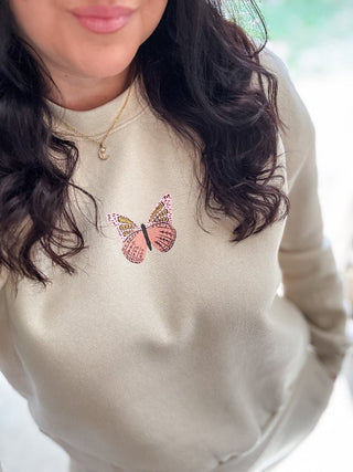 Butterfly Graphic Natural Cropped Sweatshirt - Tucked & Threaded