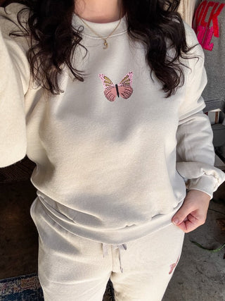 Butterfly Graphic Natural Cropped Sweatshirt - Tucked & Threaded
