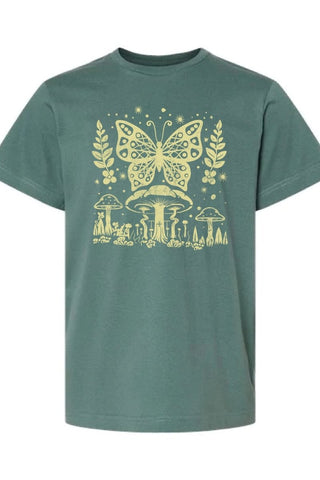 Butterfly Mushroom Pine Child Tee - Tucked & Threaded