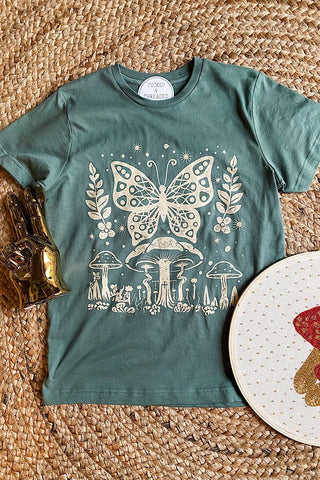 Butterfly Mushroom Pine Child Tee - Tucked & Threaded