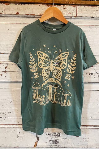 Butterfly Mushroom Pine Child Tee - Tucked & Threaded
