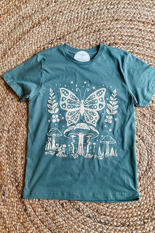 Butterfly Mushroom Pine Child Tee - Tucked & Threaded