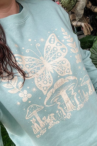 Butterfly Mushroom Seafoam Sweatshirt - Tucked & Threaded