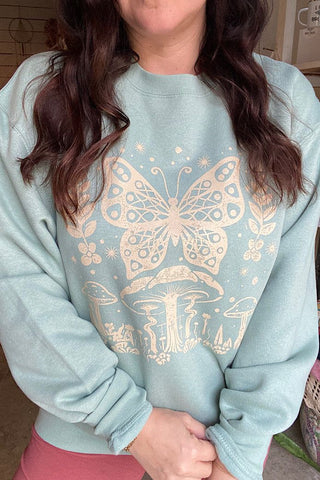 Butterfly Mushroom Seafoam Sweatshirt - Tucked & Threaded