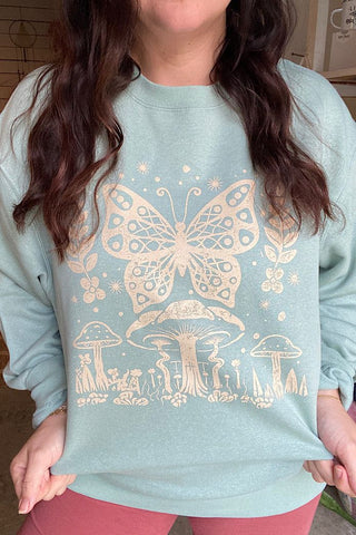 Butterfly Mushroom Seafoam Sweatshirt - Tucked & Threaded