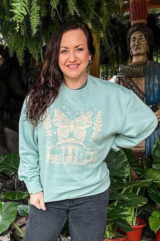 Butterfly Mushroom Seafoam Sweatshirt - Tucked & Threaded