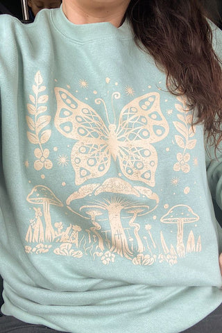 Butterfly Mushroom Seafoam Sweatshirt - Tucked & Threaded