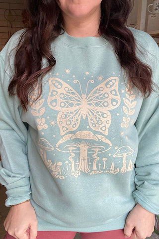 Butterfly Mushroom Seafoam Sweatshirt - Tucked & Threaded