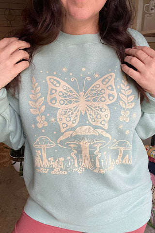 Butterfly Mushroom Seafoam Sweatshirt - Tucked & Threaded