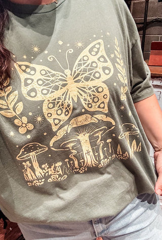 Butterfly Mushroom Washed Pine Tee - Tucked & Threaded