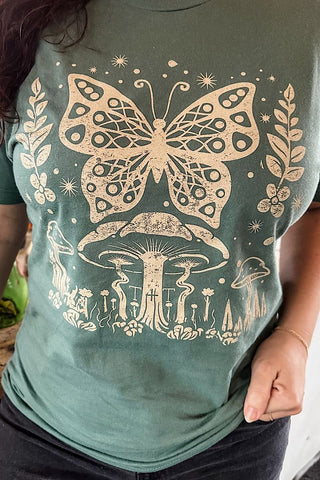 Butterfly Mushroom Washed Pine Tee - Tucked & Threaded