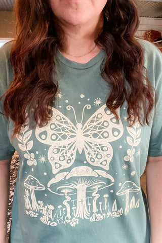 Butterfly Mushroom Washed Pine Tee - Tucked & Threaded