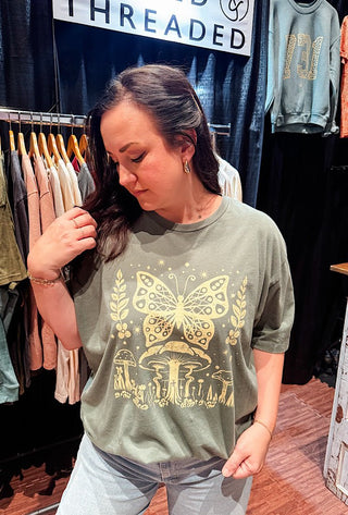 Butterfly Mushroom Washed Pine Tee - Tucked & Threaded
