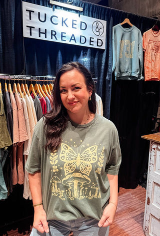 Butterfly Mushroom Washed Pine Tee - Tucked & Threaded