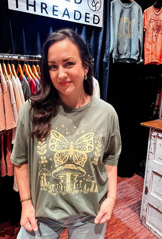 Butterfly Mushroom Washed Pine Tee - Tucked & Threaded