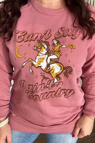 Can't Say I Ain't country Mauve Lightweight Pullover - Tucked & Threaded