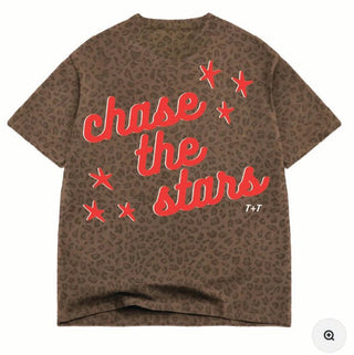 Chase the Stars Brown Leopard Oversized Tee - Tucked & Threaded