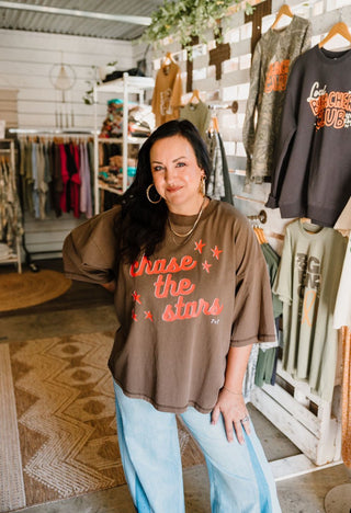 Chase the Stars Faded Brown Boxy Tee - Tucked & Threaded