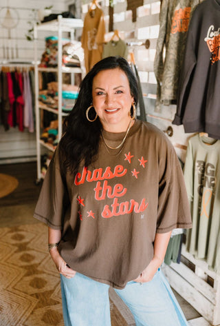 Chase the Stars Faded Brown Boxy Tee - Tucked & Threaded