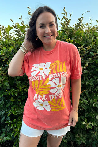 Don't Panic, Just Pray Bright Salmon Tee - Tucked & Threaded