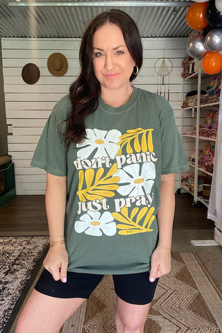 Don't Panic, Just Pray Moss Tee - Tucked & Threaded