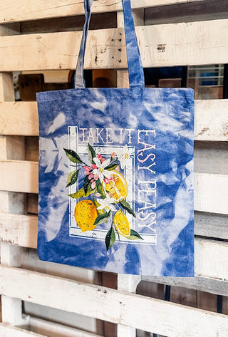 Easy Peasy Lemon Blue Tie-Dye Tote - Tucked & Threaded