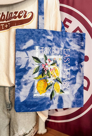 Easy Peasy Lemon Blue Tie-Dye Tote - Tucked & Threaded