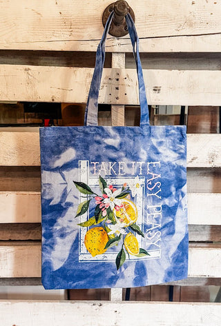 Easy Peasy Lemon Blue Tie-Dye Tote - Tucked & Threaded