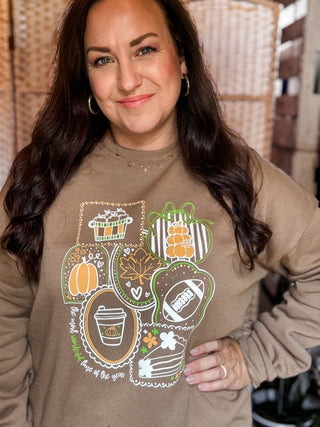 Fall Faves Collage Brown Sweatshirt - Tucked & Threaded