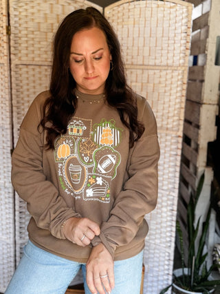 Fall Faves Collage Brown Sweatshirt - Tucked & Threaded
