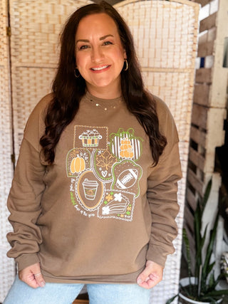 Fall Faves Collage Brown Sweatshirt - Tucked & Threaded
