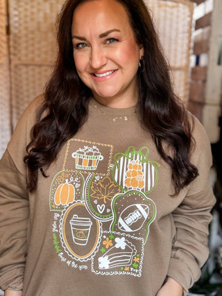 Fall Faves Collage Brown Sweatshirt - Tucked & Threaded
