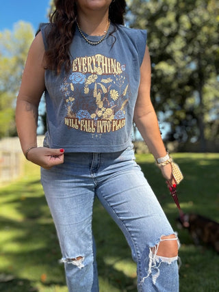 Fall Into Place Denim Muscle Tee - Tucked & Threaded