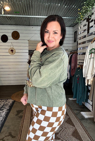 Fall Into Place Olive Mineral Wash Sweatshirt - Tucked & Threaded