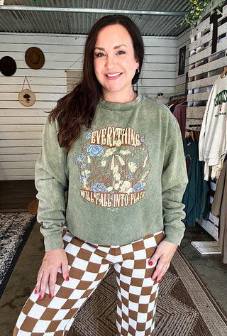 Fall Into Place Olive Mineral Wash Sweatshirt - Tucked & Threaded