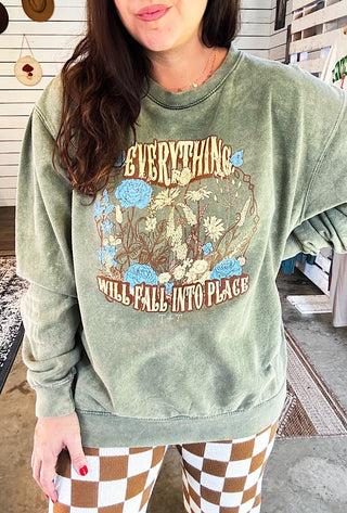 Fall Into Place Olive Mineral Wash Sweatshirt - Tucked & Threaded