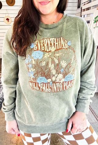 Fall Into Place Olive Mineral Wash Sweatshirt - Tucked & Threaded