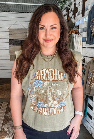 Fall Into Place Sage Muscle Tee - Tucked & Threaded