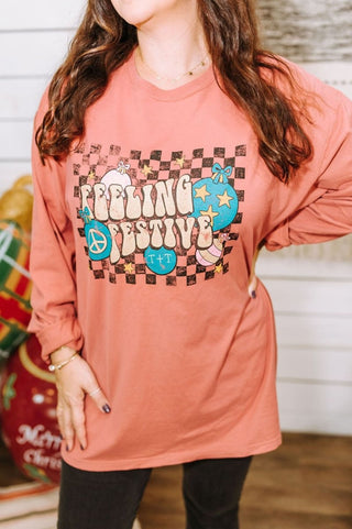 Feeling Festive Crimson Long-Sleeve Tee - Tucked & Threaded