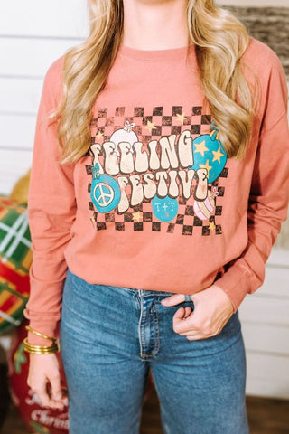 Feeling Festive Crimson Long-Sleeve Tee - Tucked & Threaded