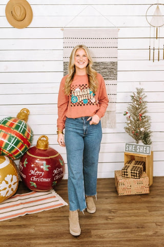 Feeling Festive Crimson Long-Sleeve Tee - Tucked & Threaded