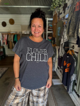 Flower Child Tee — Women's Vintage Relaxed Crop T‑Shirt - Tucked & Threaded