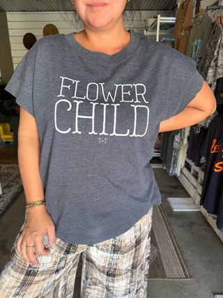 Flower Child Tee — Women's Vintage Relaxed Crop T‑Shirt - Tucked & Threaded