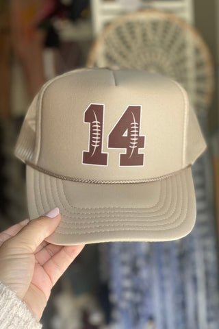 Football Tan Trucker Hat - Tucked & Threaded
