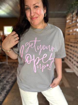 Get Your Hopes Up Grey ComfortWash Unisex Tee - Tucked & Threaded