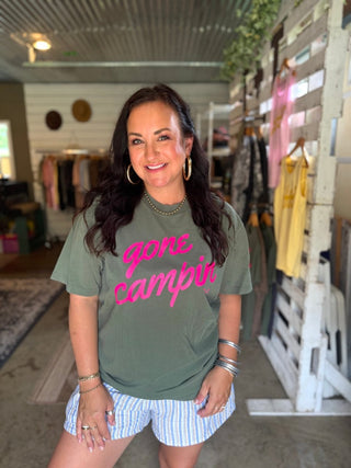 Gone Campin' Hunter Green Drapey Tee - Tucked & Threaded