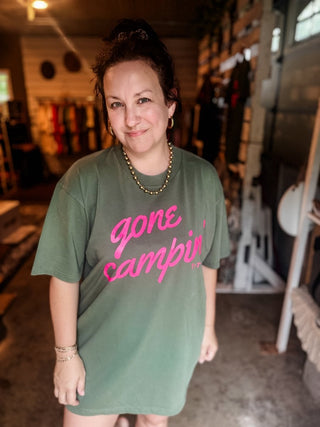 Gone Campin' Hunter Green Drapey Tee - Tucked & Threaded