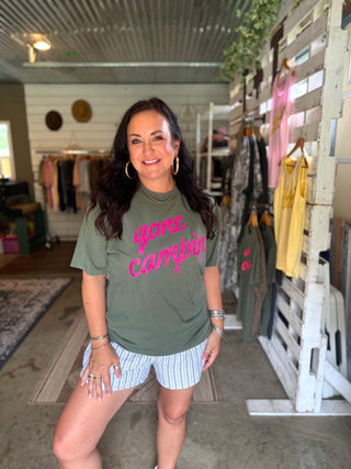 Gone Campin' Hunter Green Drapey Tee - Tucked & Threaded