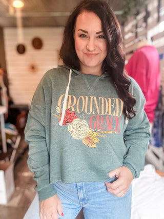 Grounded in Grace Evergreen Boxy Hoodie - Tucked & Threaded