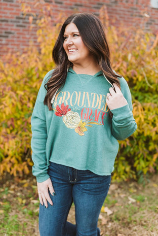Grounded in Grace Evergreen Boxy Hoodie - Tucked & Threaded